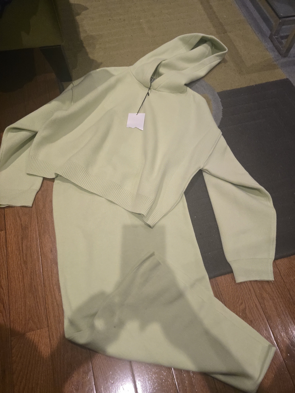 ZARA- 2PC Light Green Cropped Hoodie and knit skirt Set